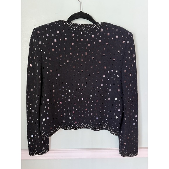 St. John Evening Santana Knit Crystal Black Sequin 12 Blazer Jacket Top LUXURY - Picture 2 of 10